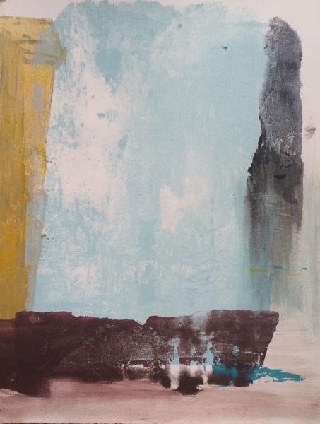 Urban wall with ochre, sea foam, sienna and grey.